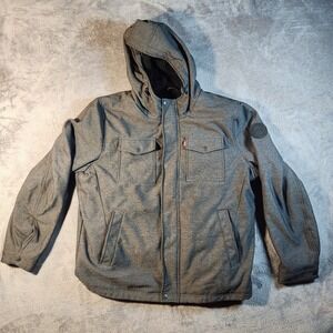 Levis Jacket Mens 2XL Gray Trucker Soft Shell Sherpa Lined Hooded
